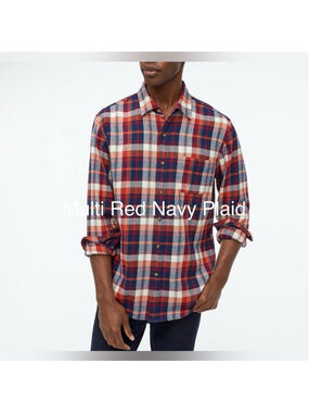 J.Crew factory slim flannel Men's Multi Red Navy Plaid cotton Shirt size small